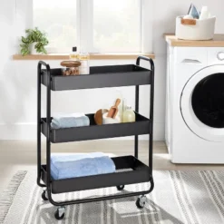 Wide Metal Utility Cart Black - Brightroom™