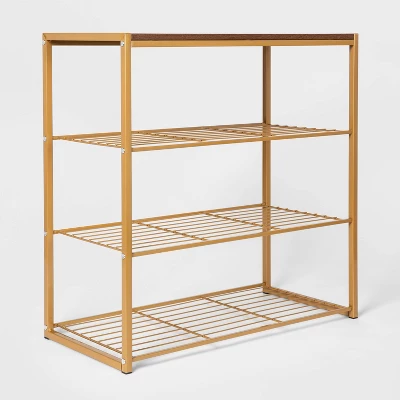 4 Tier Shoe Rack Brass With Walnut Wood - Brightroom™ 2 4 Tier Shoe Rack Brass With Walnut Wood - Brightroom™ - Image 2