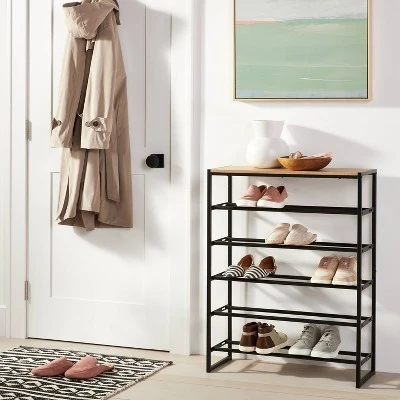 5 Tier Shoe Rack Black Metal With Natural Wood - Brightroom™ 1 5 Tier Shoe Rack Black Metal With Natural Wood - Brightroom™